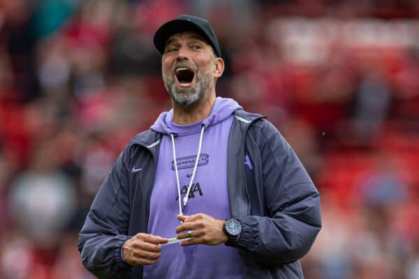 LIVERPOOL, ENGLAND - Sunday, September 24, 2023: Liverpool's manager Jürgen Klopp celebrates after the FA Premier League match between Liverpool FC and West Ham United FC at Anfield. Liverpool won 3-1. (Pic by David Rawcliffe/Propaganda)