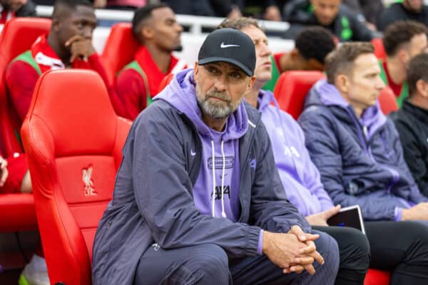 LIVERPOOL, ENGLAND - Sunday, September 24, 2023: Liverpool's manager Jürgen Klopp before the FA Premier League match between Liverpool FC and West Ham United FC at Anfield. (Pic by David Rawcliffe/Propaganda)