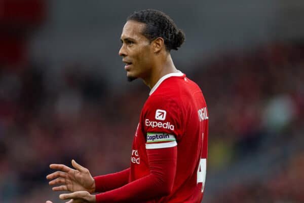 LIVERPOOL, ENGLAND - Sunday, September 24, 2023: Liverpool's captain Virgil van Dijk during the FA Premier League match between Liverpool FC and West Ham United FC at Anfield. (Pic by David Rawcliffe/Propaganda)