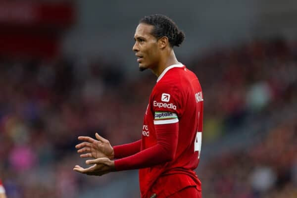 LIVERPOOL, ENGLAND - Sunday, September 24, 2023: Liverpool's captain Virgil van Dijk during the FA Premier League match between Liverpool FC and West Ham United FC at Anfield. (Pic by David Rawcliffe/Propaganda)