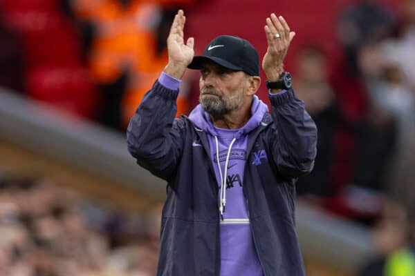 LIVERPOOL, ENGLAND - Sunday, September 24, 2023: Liverpool's manager Jürgen Klopp during the FA Premier League match between Liverpool FC and West Ham United FC at Anfield. (Pic by David Rawcliffe/Propaganda)