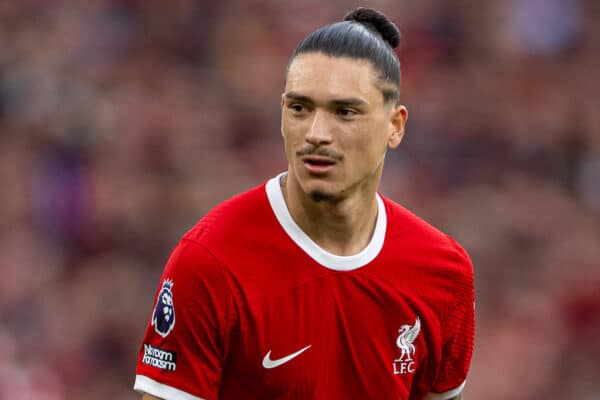 LIVERPOOL, ENGLAND - Sunday, September 24, 2023: Liverpool's Darwin Núñez during the FA Premier League match between Liverpool FC and West Ham United FC at Anfield. (Pic by David Rawcliffe/Propaganda)