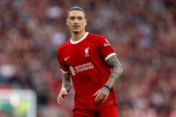  Liverpool's Darwin Núñez during the FA Premier League match between Liverpool FC and West Ham United FC at Anfield. (Pic by David Rawcliffe/Propaganda)