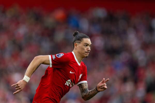 LIVERPOOL, ENGLAND - Sunday, September 24, 2023: Liverpool's Darwin Núñez during the FA Premier League match between Liverpool FC and West Ham United FC at Anfield. (Pic by David Rawcliffe/Propaganda)