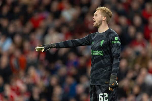 LIVERPOOL, ENGLAND - Wednesday, September 27, 2023: Liverpool's goalkeeper Caoimhin Kelleher during the Football League Cup 3rd Round match between Liverpool FC and Leicester City FC at Anfield. (Pic by David Rawcliffe/Propaganda)