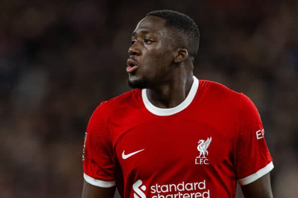 LIVERPOOL, ENGLAND - Wednesday, September 27, 2023: Liverpool's Ibrahima Konaté during the Football League Cup 3rd Round match between Liverpool FC and Leicester City FC at Anfield. (Pic by David Rawcliffe/Propaganda)