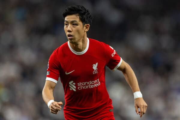 LONDON, ENGLAND - Saturday, September 30, 2023: Liverpool's Wataru Endo during the FA Premier League match between Tottenham Hotspur FC and Liverpool FC at the Tottenham Hotspur Stadium. (Pic by David Rawcliffe/Propaganda)