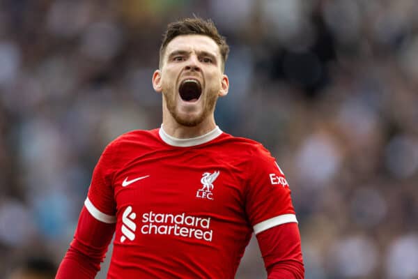 LONDON, ENGLAND - Saturday, September 30, 2023: Liverpool's Andy Robertson before the FA Premier League match between Tottenham Hotspur FC and Liverpool FC at the Tottenham Hotspur Stadium. (Pic by David Rawcliffe/Propaganda)