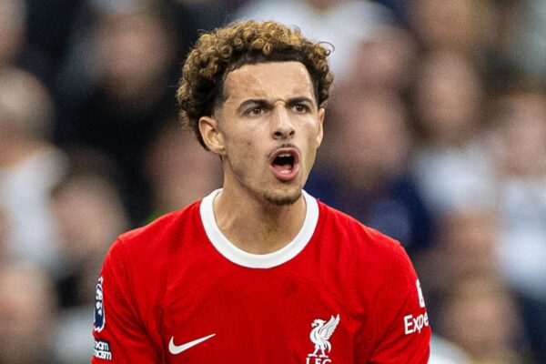 LONDON, ENGLAND - Saturday, September 30, 2023: Liverpool's Curtis Jones reacts after being shown a red card and sent off during the FA Premier League match between Tottenham Hotspur FC and Liverpool FC at the Tottenham Hotspur Stadium. (Pic by David Rawcliffe/Propaganda)