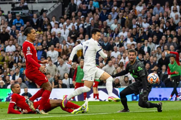  Tottenham Hotspur's captain Son Heung-min scores the opening goal during the FA Premier League match between Tottenham Hotspur FC and Liverpool FC at the Tottenham Hotspur Stadium. (Pic by David Rawcliffe/Propaganda)