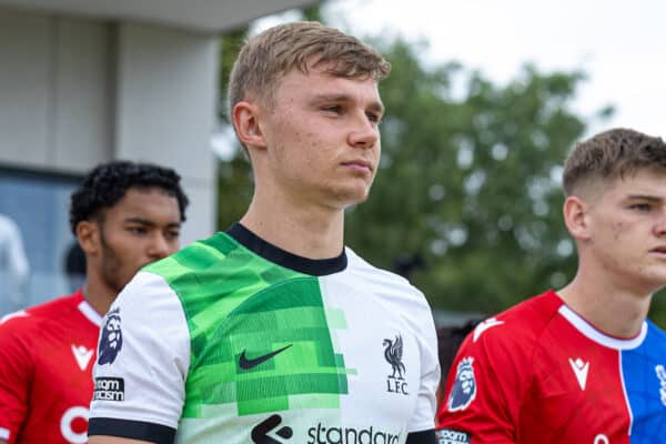 LONDON, ENGLAND - Sunday, October 1, 2023: Liverpool's Paul Glatzel walks out before the Premier League 2 Division 1 match between Crystal Palace’s Under-21’s and Liverpool FC Under-21's at the Crystal Palace Training Ground. (Pic by David Rawcliffe/Propaganda)