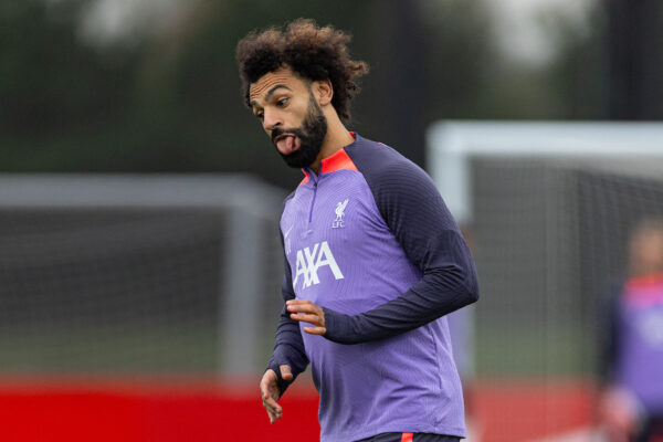 LIVERPOOL, ENGLAND - Wednesday, October 4, 2023: Liverpool's Mohamed Salah during a training session at the AXA Training Centre ahead of the UEFA Europa League Group E match between Liverpool FC and Union SG. (Pic by David Rawcliffe/Propaganda)