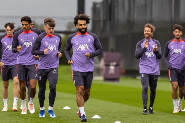 LIVERPOOL, ENGLAND - Wednesday, October 4, 2023: Liverpool's Mohamed Salah during a training session at the AXA Training Centre ahead of the UEFA Europa League Group E match between Liverpool FC and Union SG. (Pic by David Rawcliffe/Propaganda)