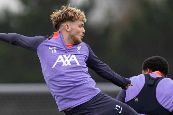 LIVERPOOL, ENGLAND - Wednesday, October 4, 2023: Liverpool's Harvey Elliott during a training session at the AXA Training Centre ahead of the UEFA Europa League Group E match between Liverpool FC and Union SG. (Pic by David Rawcliffe/Propaganda)