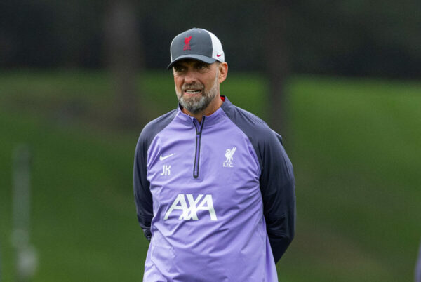 LIVERPOOL, ENGLAND - Wednesday, October 4, 2023: Liverpool's manager Jürgen Klopp during a training session at the AXA Training Centre ahead of the UEFA Europa League Group E match between Liverpool FC and Union SG. (Pic by David Rawcliffe/Propaganda)