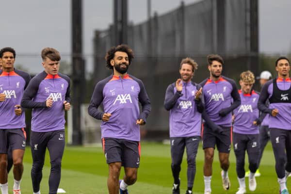 LIVERPOOL, ENGLAND - Wednesday, October 4, 2023: Liverpool's Mohamed Salah during a training session at the AXA Training Centre ahead of the UEFA Europa League Group E match between Liverpool FC and Union SG. (Pic by David Rawcliffe/Propaganda)