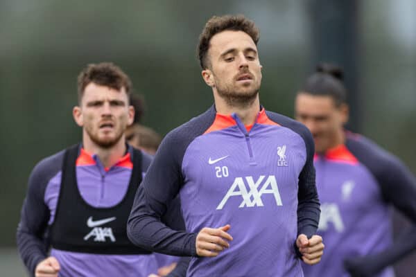 LIVERPOOL, ENGLAND - Wednesday, October 4, 2023: Liverpool's Diogo Jota during a training session at the AXA Training Centre ahead of the UEFA Europa League Group E match between Liverpool FC and Union SG. (Pic by David Rawcliffe/Propaganda)
