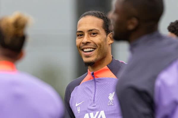 LIVERPOOL, ENGLAND - Wednesday, October 4, 2023: Liverpool's captain Virgil van Dijk during a training session at the AXA Training Centre ahead of the UEFA Europa League Group E match between Liverpool FC and Union SG. (Pic by David Rawcliffe/Propaganda)