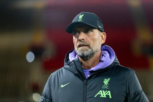 LIVERPOOL, ENGLAND - Thursday, October 5, 2023: Liverpool's manager Jürgen Klopp during the UEFA Europa League Group E matchday 2 game between Liverpool FC and Union SG at Anfield. (Pic by David Rawcliffe/Propaganda)