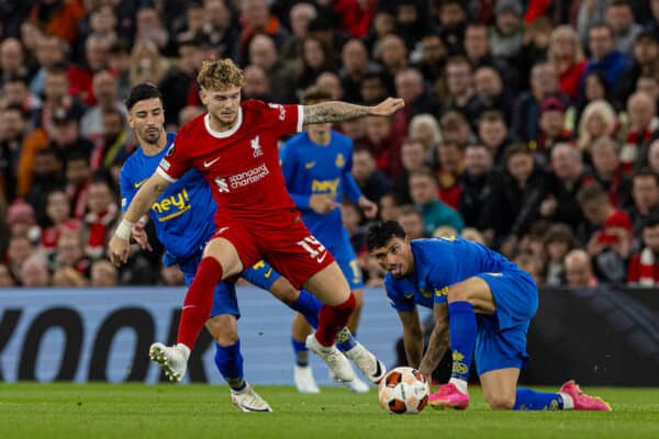 LIVERPOOL, ENGLAND - Thursday, October 5, 2023: Liverpool's Harvey Elliott during the UEFA Europa League Group E matchday 2 game between Liverpool FC and Union SG at Anfield. (Pic by David Rawcliffe/Propaganda)