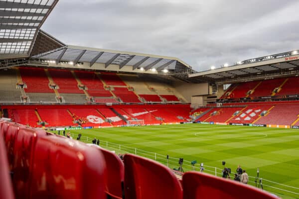 LIVERPOOL, ENGLAND - Thursday, October 5, 2023: A general view showing the new upper tier of the Anfield Road stand seen before the UEFA Europa League Group E matchday 2 game between Liverpool FC and Union SG at Anfield. (Pic by David Rawcliffe/Propaganda)