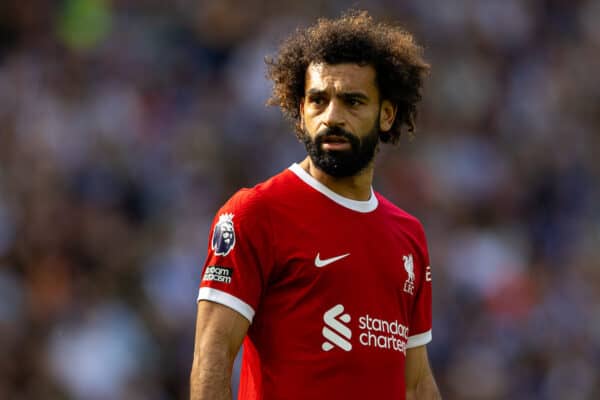 BRIGHTON & HOVE, ENGLAND - Sunday, October 8, 2023: Liverpool's Mohamed Salah during the FA Premier League match between Brighton & Hove Albion FC and Liverpool FC at the American Express Community Stadium. (Pic by David Rawcliffe/Propaganda)