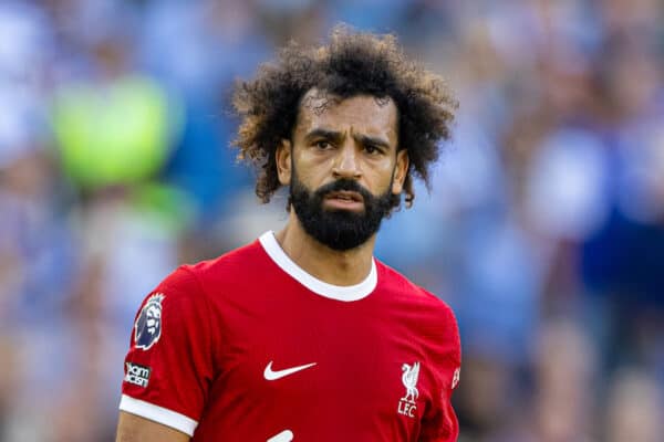 BRIGHTON & HOVE, ENGLAND - Sunday, October 8, 2023: Liverpool's Mohamed Salah during the FA Premier League match between Brighton & Hove Albion FC and Liverpool FC at the American Express Community Stadium. (Pic by David Rawcliffe/Propaganda)