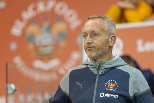 BLACKPOOL, ENGLAND - Tuesday, October 10, 2023: Blackpool's manager Neil Critchley during the English Football League Trophy Northern Group A match between Blackpool FC and Liverpool FC Under-21's at Bloomfield Road. (Photo by David Rawcliffe/Propaganda)