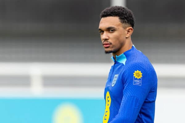 BURTON UPON TRENT, ENGLAND - Thursday, October 12, 2023: England's Trent Alexander-Arnold during a training session at St. George's Park National Football Centre ahead of an International Friendly match between England and Australia. (Photo by David Rawcliffe/Propaganda)