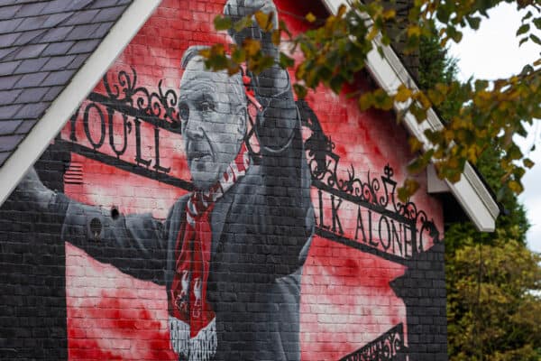 LIVERPOOL, ENGLAND - Saturday, October 21, 2023: A street-art mural of Liverpool former manager Bill Shankly seen before the FA Premier League match between Liverpool FC and Everton FC, the 243rd Merseyside Derby, at Anfield. (Photo by David Rawcliffe/Propaganda)