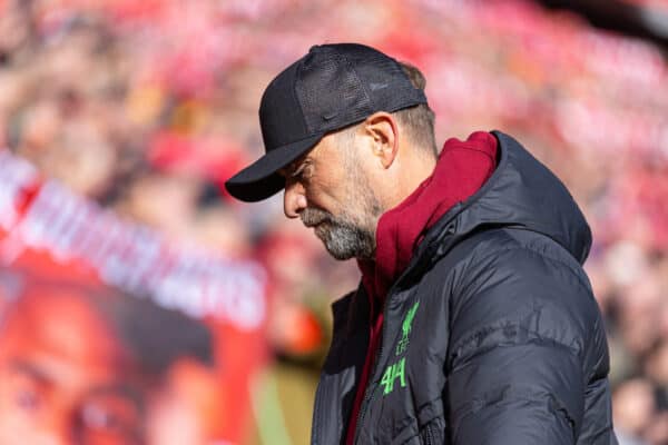 LIVERPOOL, ENGLAND - Saturday, October 21, 2023: Liverpool's manager Jürgen Klopp before the FA Premier League match between Liverpool FC and Everton FC, the 243rd Merseyside Derby, at Anfield. (Photo by David Rawcliffe/Propaganda)