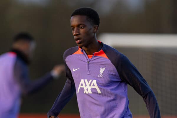 LIVERPOOL, ENGLAND - Wednesday, October 25, 2023: Liverpool's Trey Nyoni during a training session at the AXA Training Centre ahead of the UEFA Europa League Group E match between Liverpool FC and FC Toulouse. (Photo by David Rawcliffe/Propaganda)