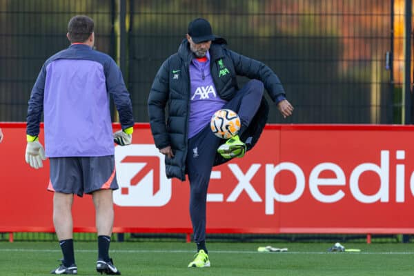 LIVERPOOL, ENGLAND - Wednesday, October 25, 2023: Liverpool's manager Jürgen Klopp during a training session at the AXA Training Centre ahead of the UEFA Europa League Group E match between Liverpool FC and FC Toulouse. (Photo by David Rawcliffe/Propaganda)