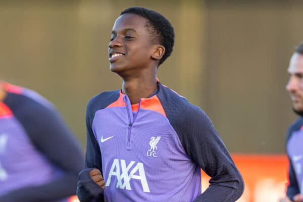 LIVERPOOL, ENGLAND - Wednesday, October 25, 2023: Liverpool's Trey Nyoni during a training session at the AXA Training Centre ahead of the UEFA Europa League Group E match between Liverpool FC and FC Toulouse. (Photo by David Rawcliffe/Propaganda)