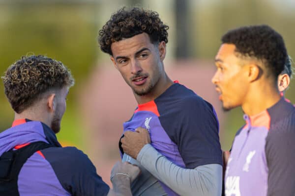 LIVERPOOL, ENGLAND - Wednesday, October 25, 2023: Liverpool's Curtis Jones during a training session at the AXA Training Centre ahead of the UEFA Europa League Group E match between Liverpool FC and FC Toulouse. (Photo by David Rawcliffe/Propaganda)