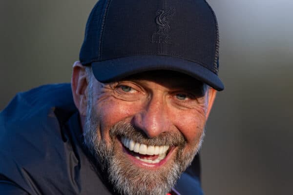 LIVERPOOL, ENGLAND - Wednesday, October 25, 2023: Liverpool's manager Jürgen Klopp during a training session at the AXA Training Centre ahead of the UEFA Europa League Group E match between Liverpool FC and FC Toulouse. (Photo by David Rawcliffe/Propaganda)