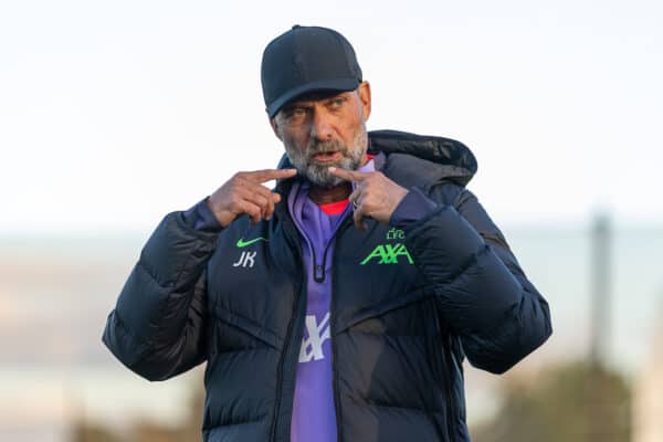 LIVERPOOL, ENGLAND - Wednesday, October 25, 2023: Liverpool's manager Jürgen Klopp during a training session at the AXA Training Centre ahead of the UEFA Europa League Group E match between Liverpool FC and FC Toulouse. (Photo by David Rawcliffe/Propaganda)