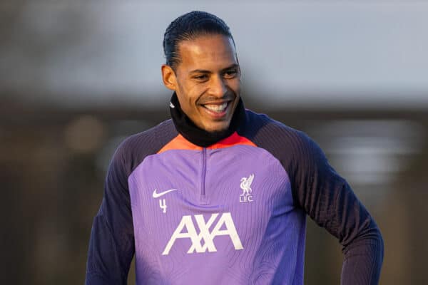 LIVERPOOL, ENGLAND - Wednesday, October 25, 2023: Liverpool's captain Virgil van Dijk during a training session at the AXA Training Centre ahead of the UEFA Europa League Group E match between Liverpool FC and FC Toulouse. (Photo by David Rawcliffe/Propaganda)