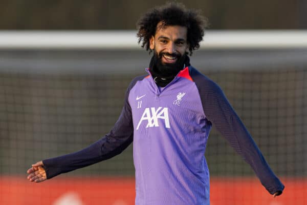 LIVERPOOL, ENGLAND - Wednesday, October 25, 2023: Liverpool's Mohamed Salah during a training session at the AXA Training Centre ahead of the UEFA Europa League Group E match between Liverpool FC and FC Toulouse. (Photo by David Rawcliffe/Propaganda)