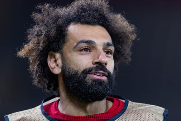 LIVERPOOL, ENGLAND - Thursday, October 26, 2023: Liverpool's substitute Mohamed Salah warms-up during the UEFA Europa League Group E matchday 3 game between Liverpool FC and Toulouse FC at Anfield. (Photo by David Rawcliffe/Propaganda)