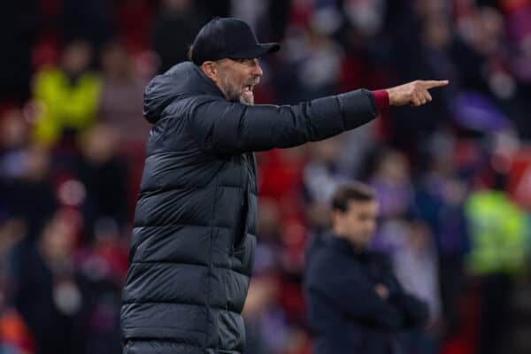 LIVERPOOL, ENGLAND - Thursday, October 26, 2023: Liverpool's manager Jürgen Klopp during the UEFA Europa League Group E matchday 3 game between Liverpool FC and Toulouse FC at Anfield. (Photo by David Rawcliffe/Propaganda)