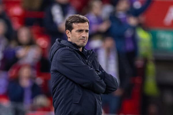 LIVERPOOL, ENGLAND - Thursday, October 26, 2023: Toulouse's head coach Carles Martinez Novell during the UEFA Europa League Group E matchday 3 game between Liverpool FC and Toulouse FC at Anfield. (Photo by David Rawcliffe/Propaganda)