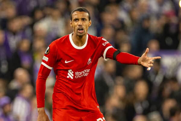 LIVERPOOL, ENGLAND - Thursday, October 26, 2023: Liverpool's Joël Matip during the UEFA Europa League Group E matchday 3 game between Liverpool FC and Toulouse FC at Anfield. (Photo by David Rawcliffe/Propaganda)