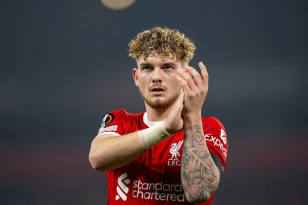 LIVERPOOL, ENGLAND - Thursday, October 26, 2023: Liverpool's Harvey Elliott during the UEFA Europa League Group E matchday 3 game between Liverpool FC and Toulouse FC at Anfield. (Photo by David Rawcliffe/Propaganda)