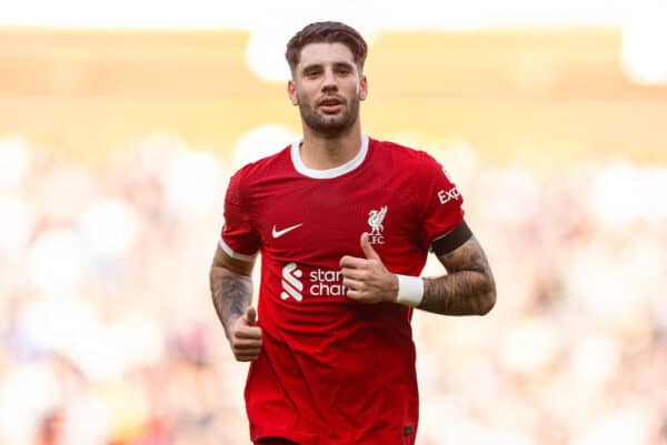 LIVERPOOL, ENGLAND - Sunday, October 29, 2023: Liverpool's Dominik Szoboszlai during the FA Premier League match between Liverpool FC and Nottingham Forest FC at Anfield. (Photo by David Rawcliffe/Propaganda)