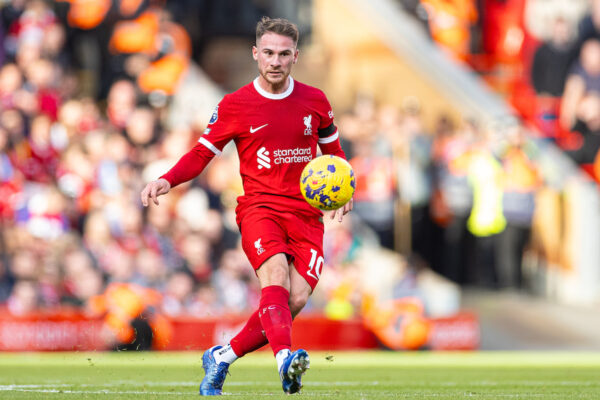 LIVERPOOL, ENGLAND - Sunday, October 29, 2023: Liverpool's Alexis Mac Allister during the FA Premier League match between Liverpool FC and Nottingham Forest FC at Anfield. (Photo by David Rawcliffe/Propaganda)