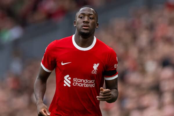 LIVERPOOL, ENGLAND - Sunday, October 29, 2023: Liverpool's Ibrahima Konaté during the FA Premier League match between Liverpool FC and Nottingham Forest FC at Anfield. (Photo by David Rawcliffe/Propaganda)