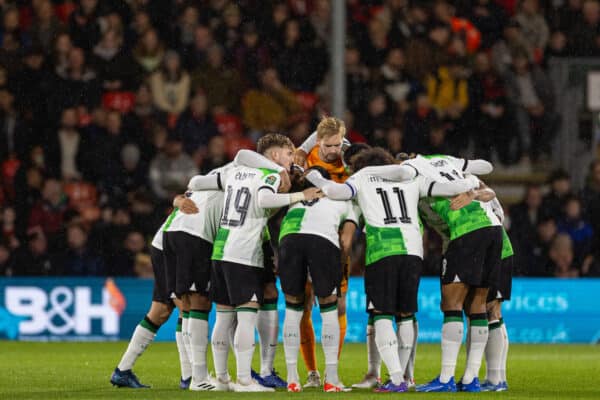 BOURNEMOUTH, ENGLAND - Wednesday, November 1, 2023: Liverpool players before during the Football League Cup 4th Round match between AFC Bournemouth and Liverpool FC at Dean Court. (Photo by David Rawcliffe/Propaganda)