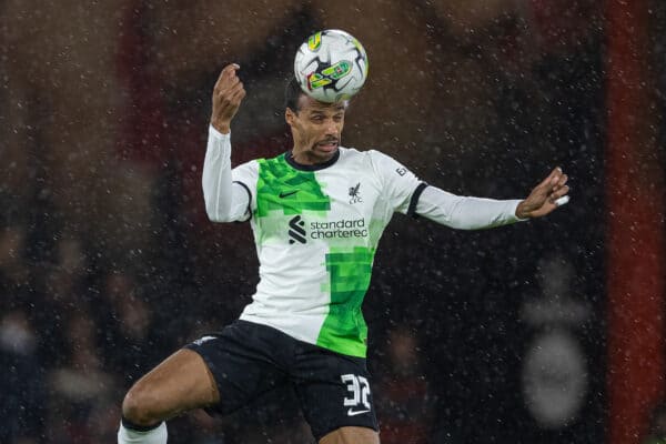 BOURNEMOUTH, ENGLAND - Wednesday, November 1, 2023: Liverpool's Joël Matip during the Football League Cup 4th Round match between AFC Bournemouth and Liverpool FC at Dean Court. (Photo by David Rawcliffe/Propaganda)