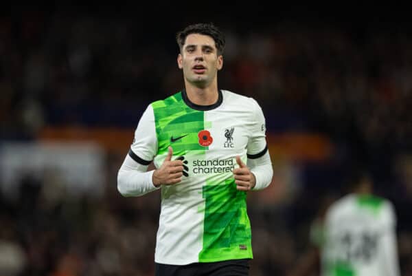 LUTON, ENGLAND - Sunday, November 5, 2023: Liverpool's Dominik Szoboszlai during the FA Premier League match between Luton Town FC and Liverpool FC at Kenilworth Road. (Photo by David Rawcliffe/Propaganda)